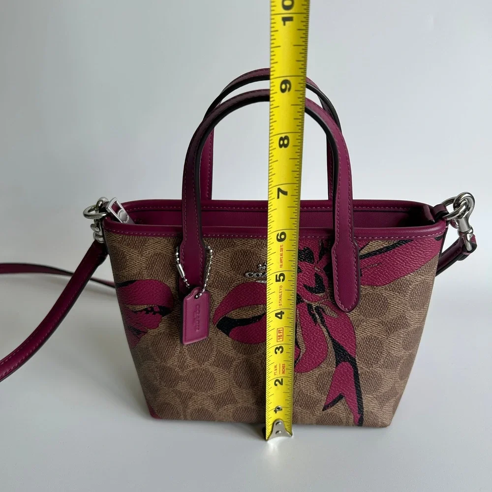 Coach City Mini Tote Brown Pink‎ Bow Signature Canvas Leather Bag Good